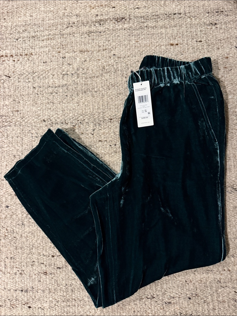 NWT Eileen Fisher Velvet High Waisted Tapered Ankle Pant -petite medium Pine